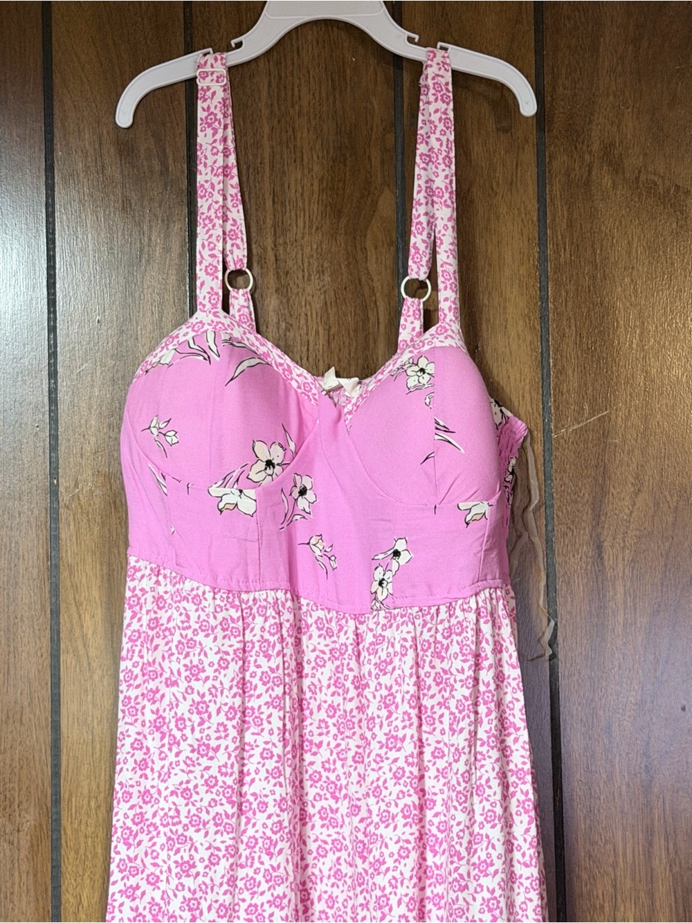 Pink Floral Maxi Dress with Spaghetti Straps - Picture 2 of 11